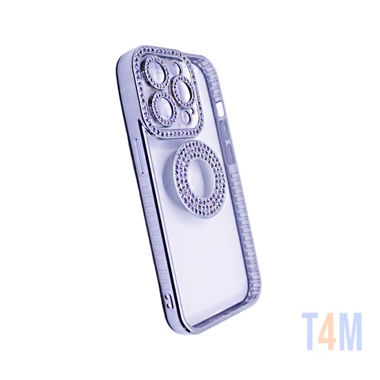 Capa de Silicone Suave com Design de Diamante para Apple iPhone 14 Pro Max Prata